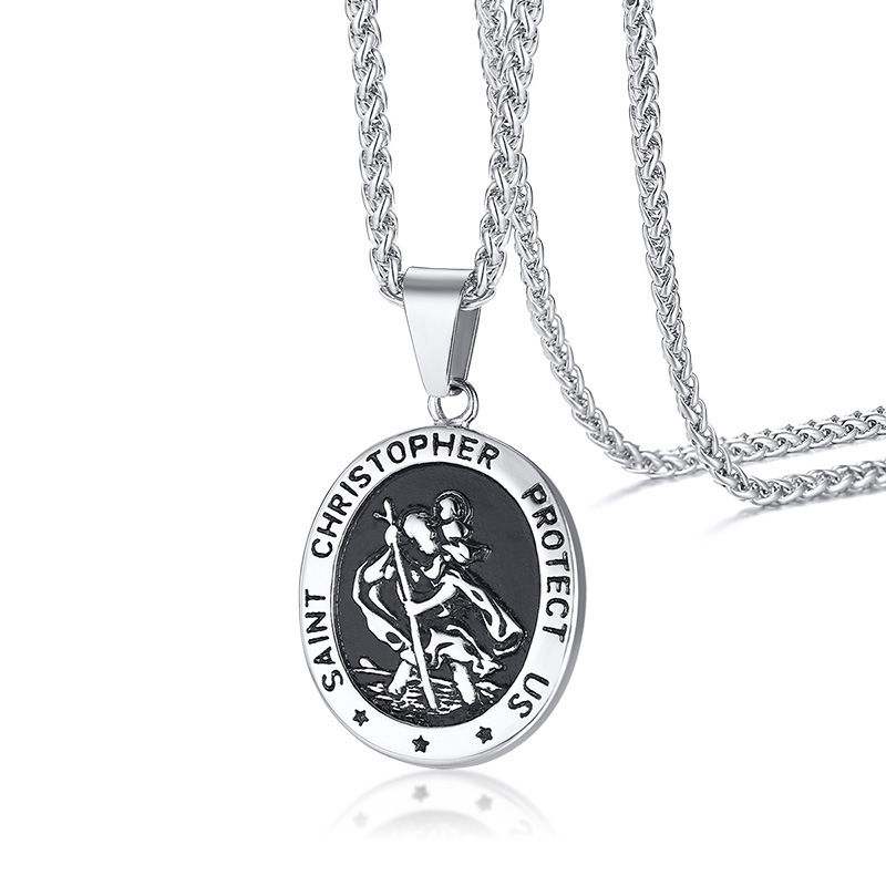Mens St Saint Christopher Medal Pendant Necklace Stainless Steel Amulet ...