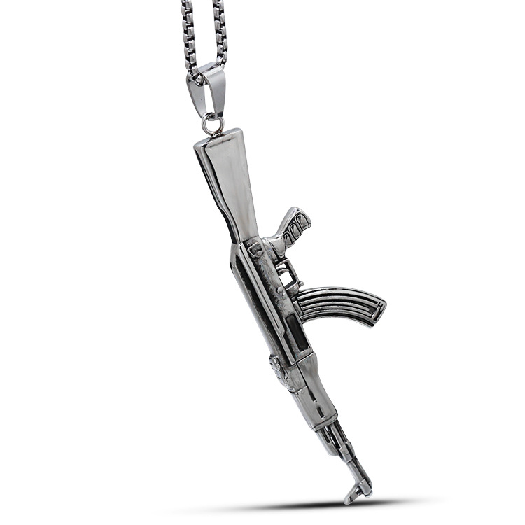 Mens Stainless Steel Huge Large AK 47 Gun Pendant Necklace Chain – PickyEgg