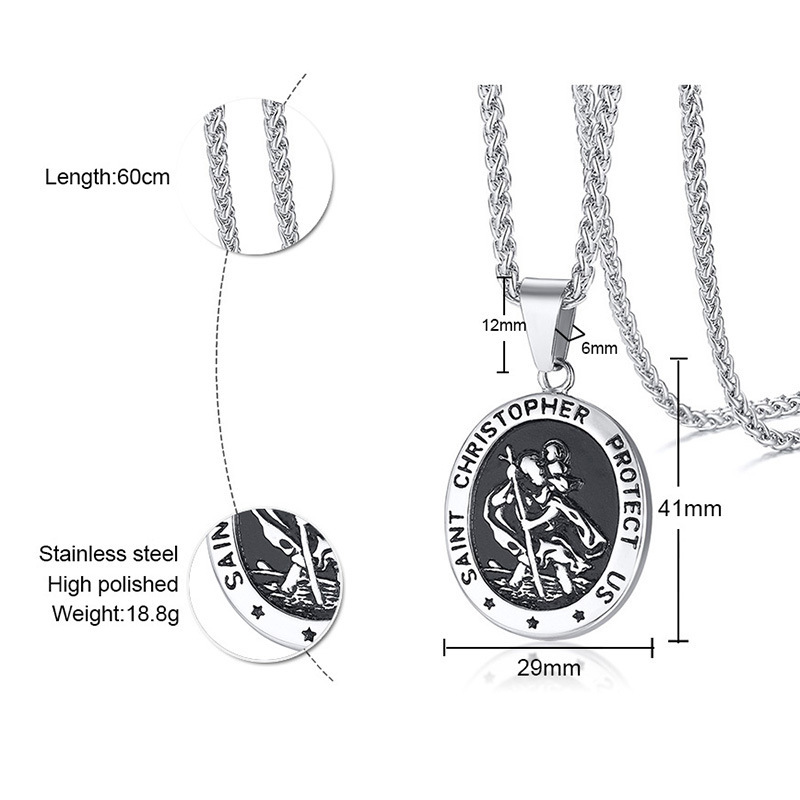 Mens St Saint Christopher Medal Pendant Necklace Stainless Steel Amulet ...