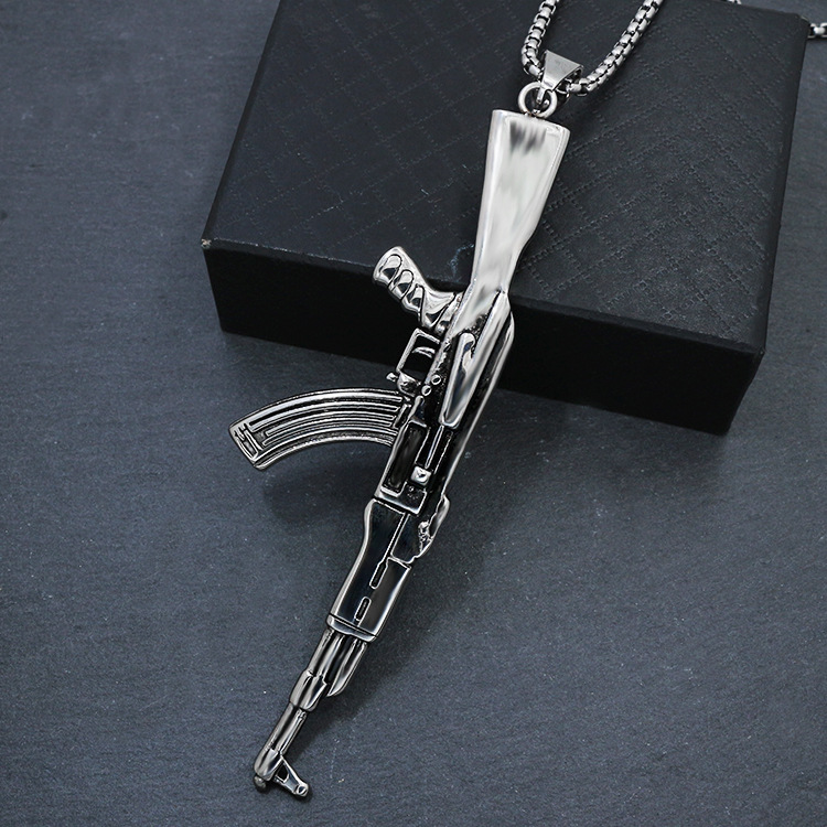 Mens Stainless Steel Huge Large AK 47 Gun Pendant Necklace Chain – PickyEgg