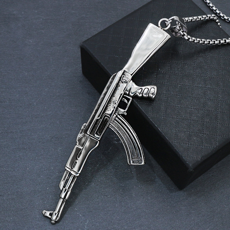 Mens Stainless Steel Huge Large AK 47 Gun Pendant Necklace Chain – PickyEgg