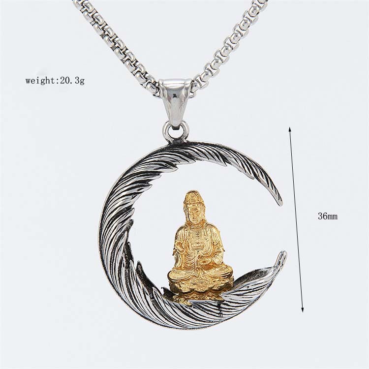 Buddha Pendant Necklace 14K White Gold