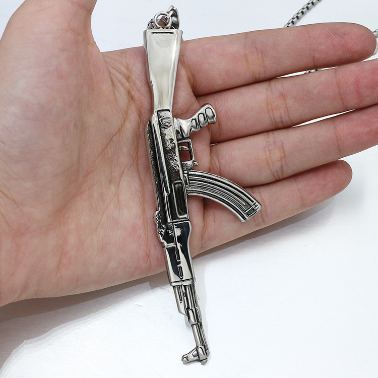 Mens Stainless Steel Huge Large AK 47 Gun Pendant Necklace Chain – PickyEgg