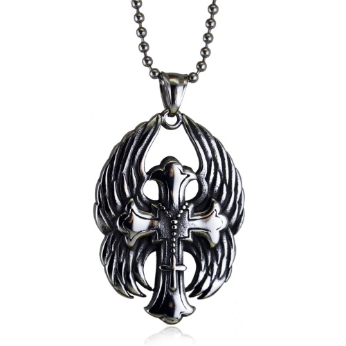 pickyegg.com Mens Angel Wings Biker Cross Pendant Necklace For Men Stainless Steel