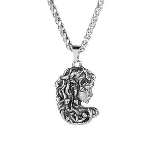 pickyegg.com Mens Womens Stainless Steel Greek Snake Medusa Head Pendant Necklace Men