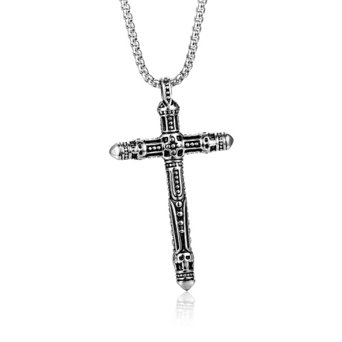 pickyegg.com Mens Stainless Steel Gothic Biker Skull Cross Pendant Necklace For Men