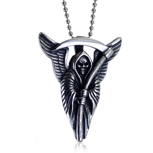 pickyegg.com Goth Mens Biker Skull Grim Reaper Death Pendant Necklace Stainless Steel