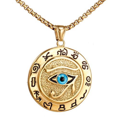 pickyegg.com Silver & Gold Egyptian Hip Hop Eye of Horus Ra Pendant Necklace Stainless Steel