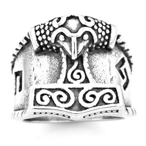 Mens Stainless Steel Nordic Viking Thors Hammer Rune Mjolnir Ring Adjustable Size