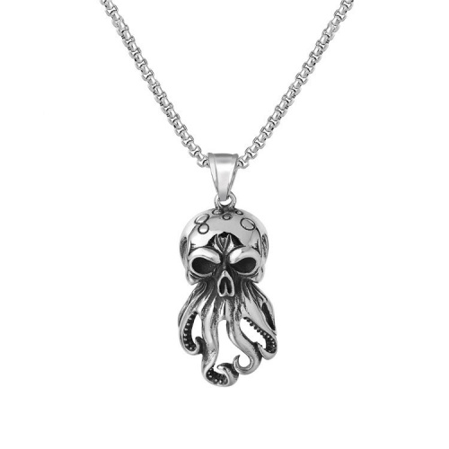 pickyegg.com Gothic Stainless Steel Mens Biker Monster Octopus Skull Pendant Necklace