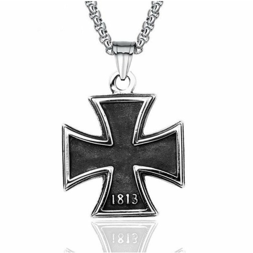 pickyegg.com Mens Stainless Steel 1813 1939 WW2 German Iron Cross Pendant Necklace Men