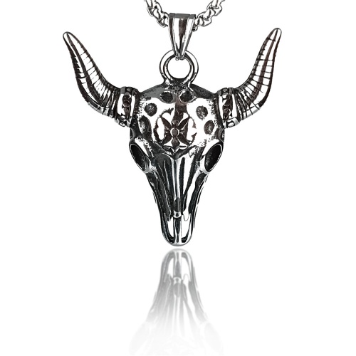pickyegg.com Mens Cow Bull Head Skull Pendant Necklace Stainless Steel For Men Jewelry