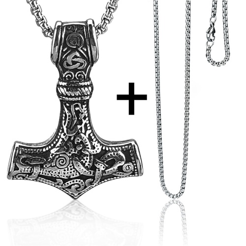 pickyegg.com Mens Stainless Steel Norse Viking Thors Hammer Mjolnir Pendant Necklace