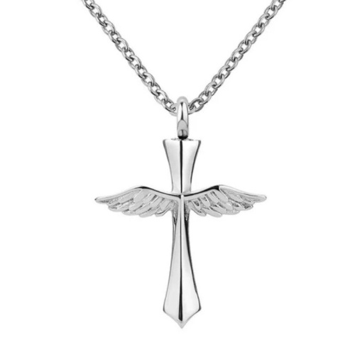 pickyegg.com Stainless Steel Angel Cross Perfume Bottle Loading Memories Pendant Necklace