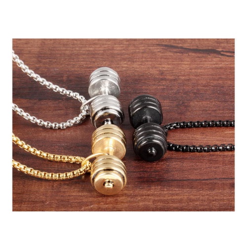 pickyegg.com Mens Stainless Steel Barbell Gym Weight Lifting Dumbbell Necklace Pendant