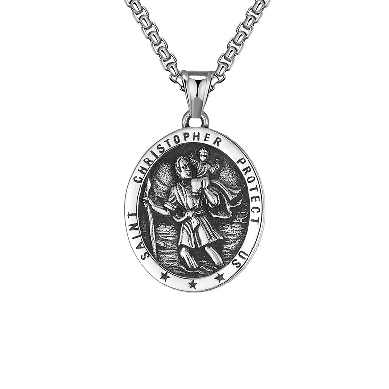 Mens St Saint Christopher Medal Pendant Necklace Stainless Steel Amulet ...