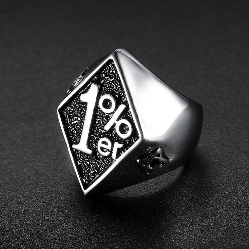 Men's Gold & Black Stainless Steel Number 13 Ring - Retro Outlaw Biker Style