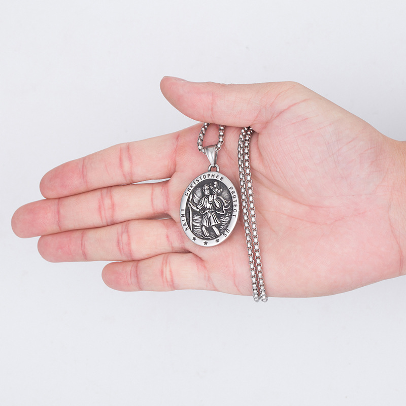 Mens St Saint Christopher Medal Pendant Necklace Stainless Steel Amulet ...