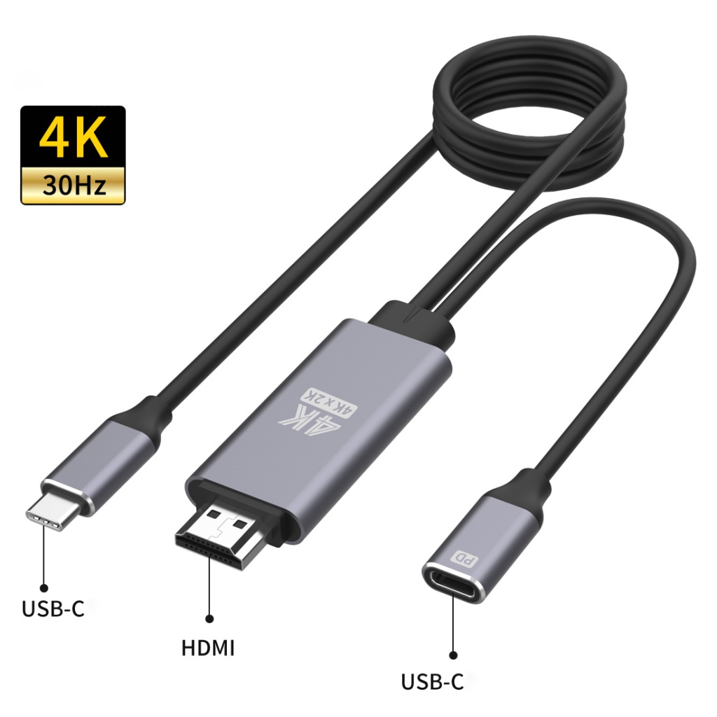 Aluminum TypeC HDMI Adapter 4K with USBC PD Charging Compatible