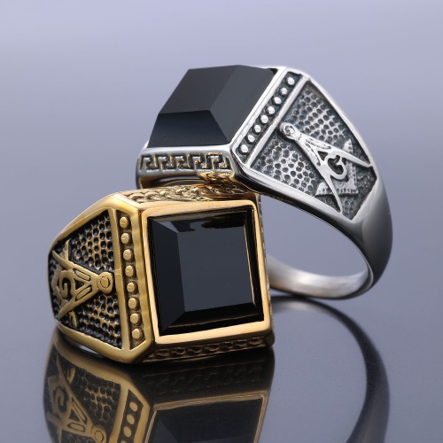 pickyegg.com Stainless Steel Square Black Onyx Gold Freemason AG Masonic Ring Size 7-15