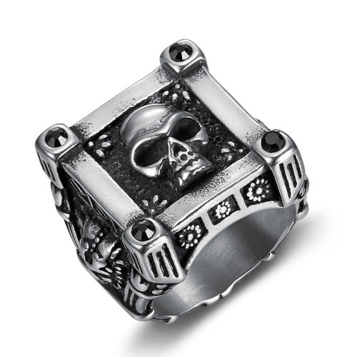pickyegg.com Mens Stainless Steel Gothic Jewelry Square Skull Biker Ring Size 7-15