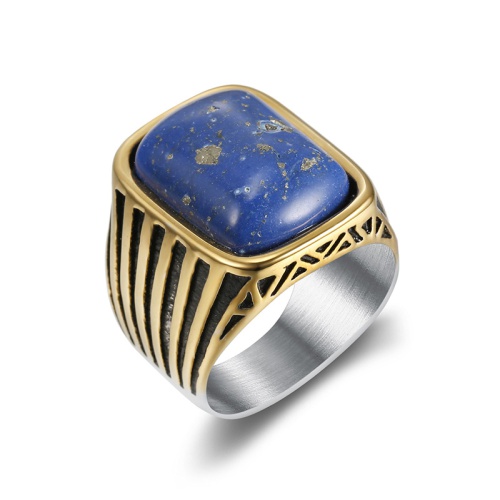 pickyegg.com Blue Lapis Lazuli Stone Ring for Men Stainless Steel Size 7-15