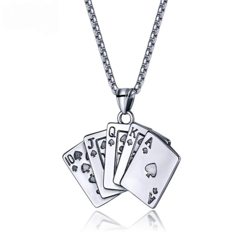 pickyegg.com Hip Hop Good Luck Straight Flush Poker Card Spade Pendant Necklace Stainless Steel