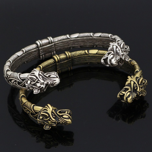 pickyegg.com Mens Norse Viking Arm Ring Fenrir Wolf Head Cuff Bangle Bracelet