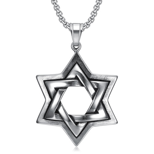 pickyegg.com Large Mens Stainless Steel Jewish 6 Point Star of David Pendant Necklace
