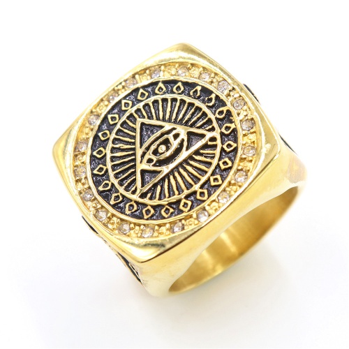 pickyegg.com Gold Plated Mens Masonic Illuminati All Seeing Eye Square Ring Size 7-15