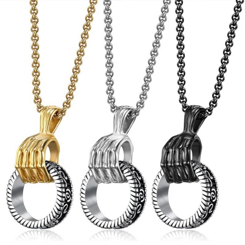pickyegg.com Halloween Jewelry Stainless Steel Skull Skeleton Hand Ring Pendant Necklace Gold Silver and Black