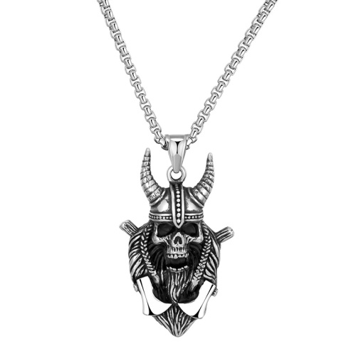 pickyegg.com Mens Stainless Steel Viking Motorcycle Punk Biker Skull Pendant Necklace