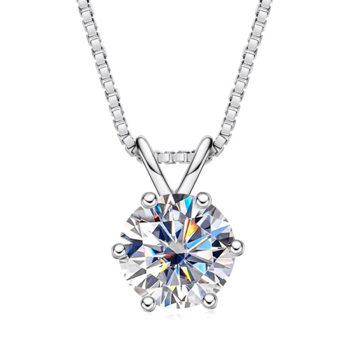 pickyegg.com 1ct -3ct D Color VVS1 Moissanite Pendant Necklace for Women Round Cut Six-Claw Lab Diamond 18K Gold Plated Silver Necklace with Certificate