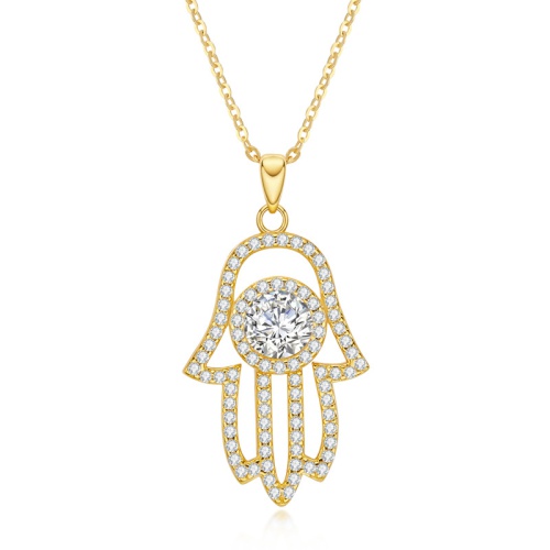 pickyegg.com Moissanite Hamsa Hand Necklace, 1 Carat Lab Diamond Gold Plated Sterling Silver Necklace Hamsa Hand of Fatima Possession Lucky Pendant for Girls Woman